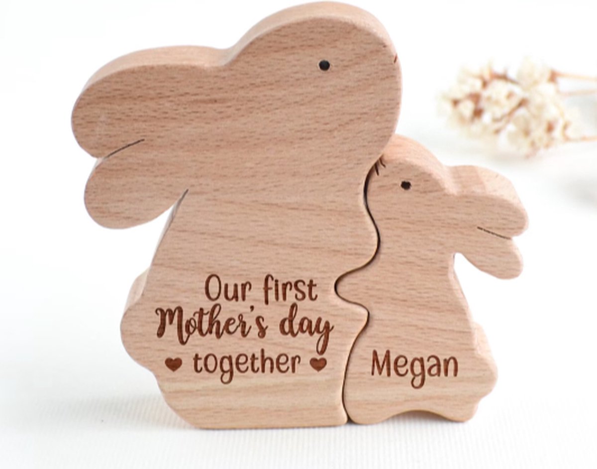 Paasdecoratie gepersonaliseerd in hout | Paascadeau | Hanger Pasen met naam | karaam cadeau I Pasen | Pasen hanger | Houten aanhangwagen | Paasnest | paasmandje/houten konijnen moeder en kind